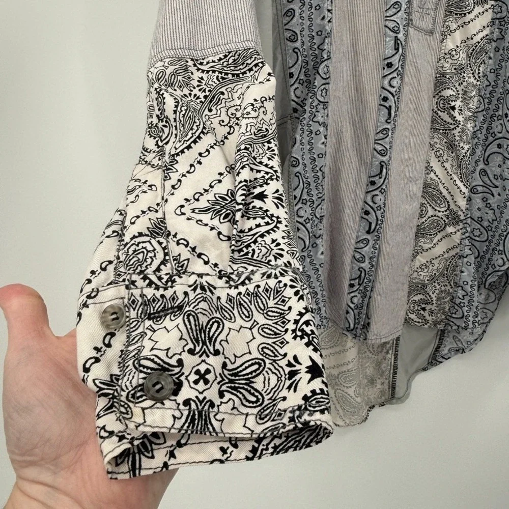 Free People All Patched Up Bandana Patchwork Button Up Shirt Sz S Lagenlook Boho - Picture 8 of 15